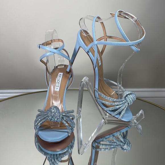 🩵 Aquazzura Celeste 105 Crystal Embellished Heeled Sandals sz 38 - Picture 15 of 16